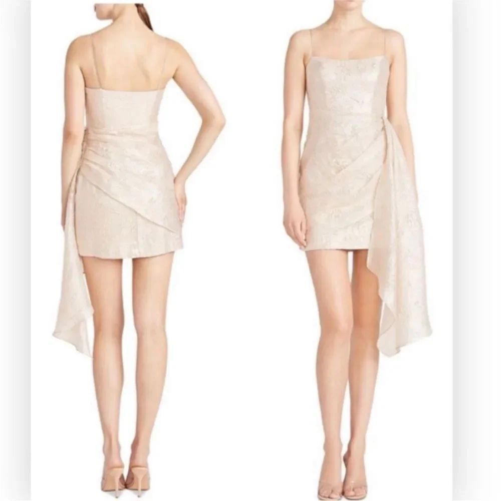 ML Monique Lhuillier NWT Womens Beige Faux Wrap Mini Cocktail And Party Dress